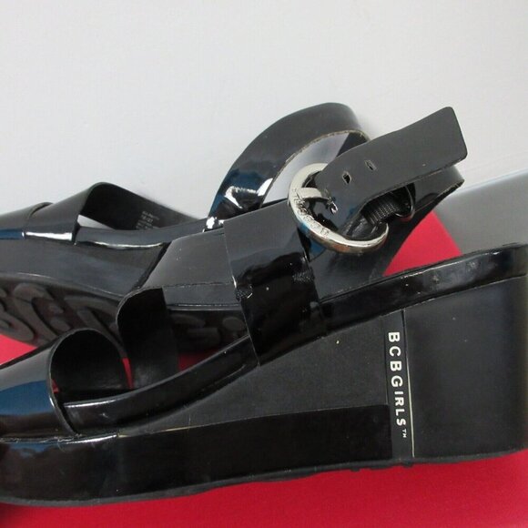 BCBG Girls Patty Women 7 Black Sandals Open Toe Wedge Heel Chunky y2k Brat 548 - Picture 4 of 9